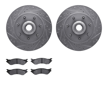 7502-54115, Rotors-Drilled And Slotted-Silver With 5000 Advanced Brake Pads, Zinc Coated